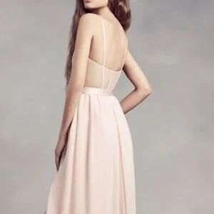 White By Vera Wang Formal Long Gown Sheer Champagne Cami Strap Dress Size 12